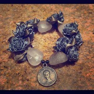 Silk Rose Petals & Phyllis Wheatley Charm Bracelet
